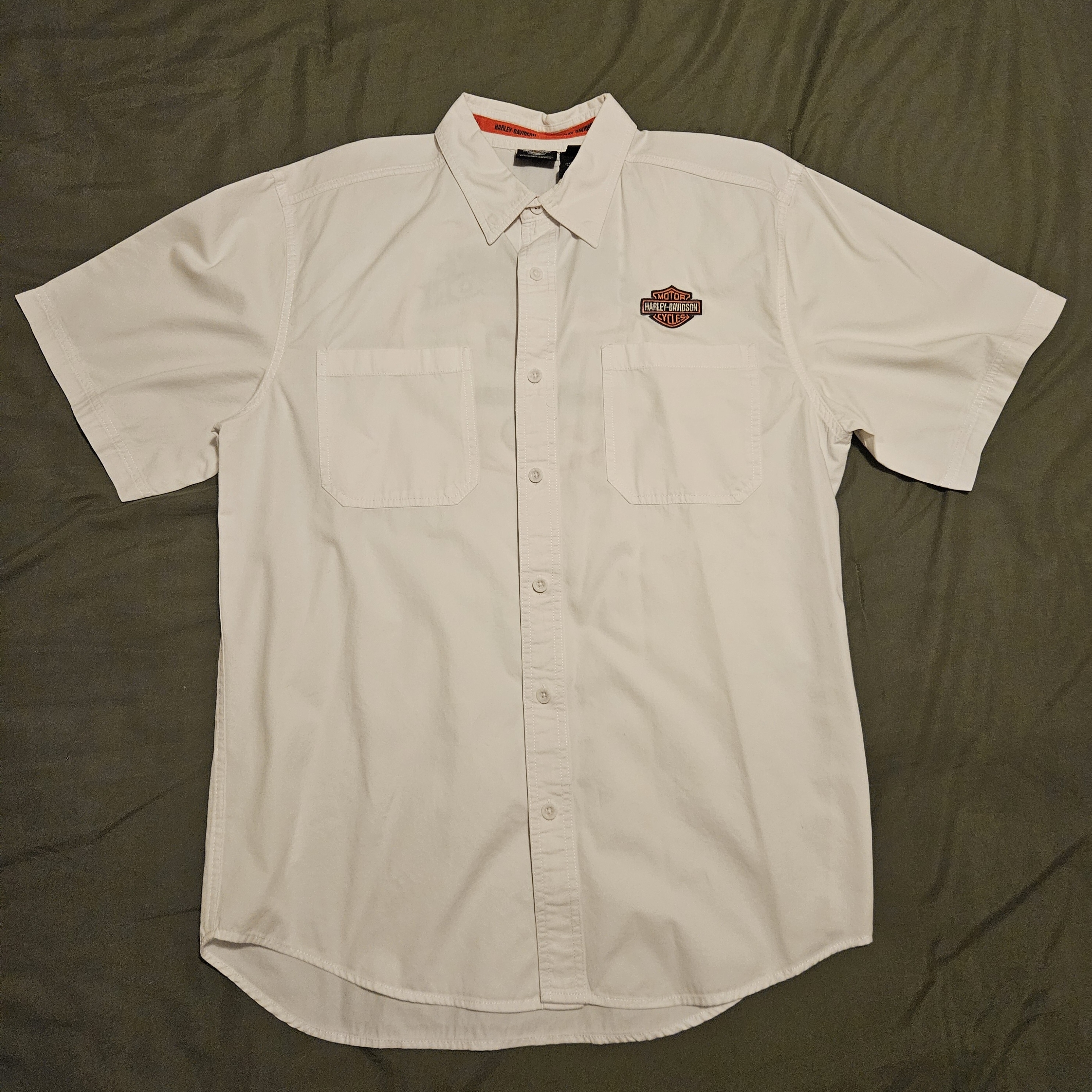 Harley-Davidson White Short-Sleeve Button-Down Shirt With Chest Patch
